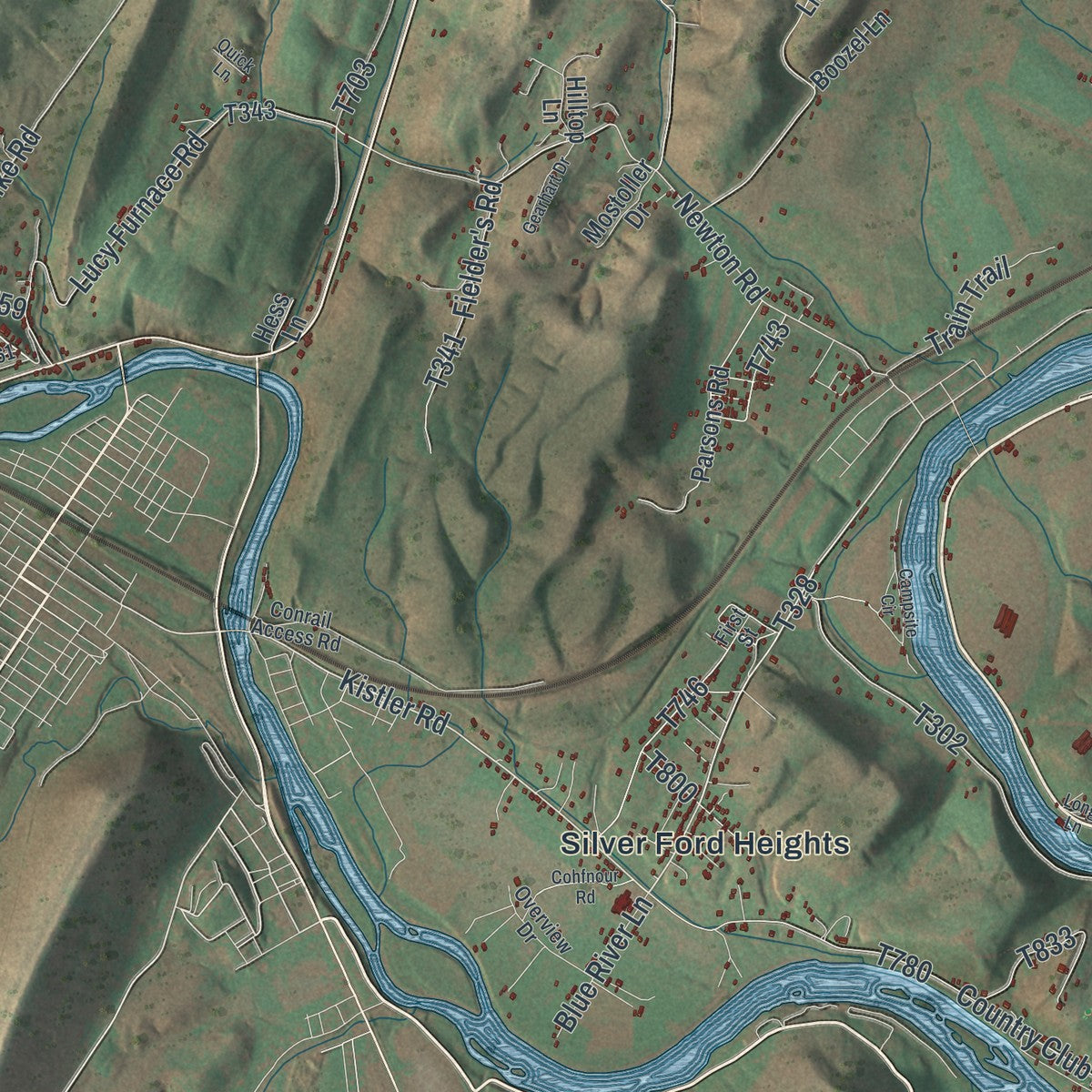 Close-up of the map of Wayne, Mifflin County, Pennsylvania print showing street and building detail