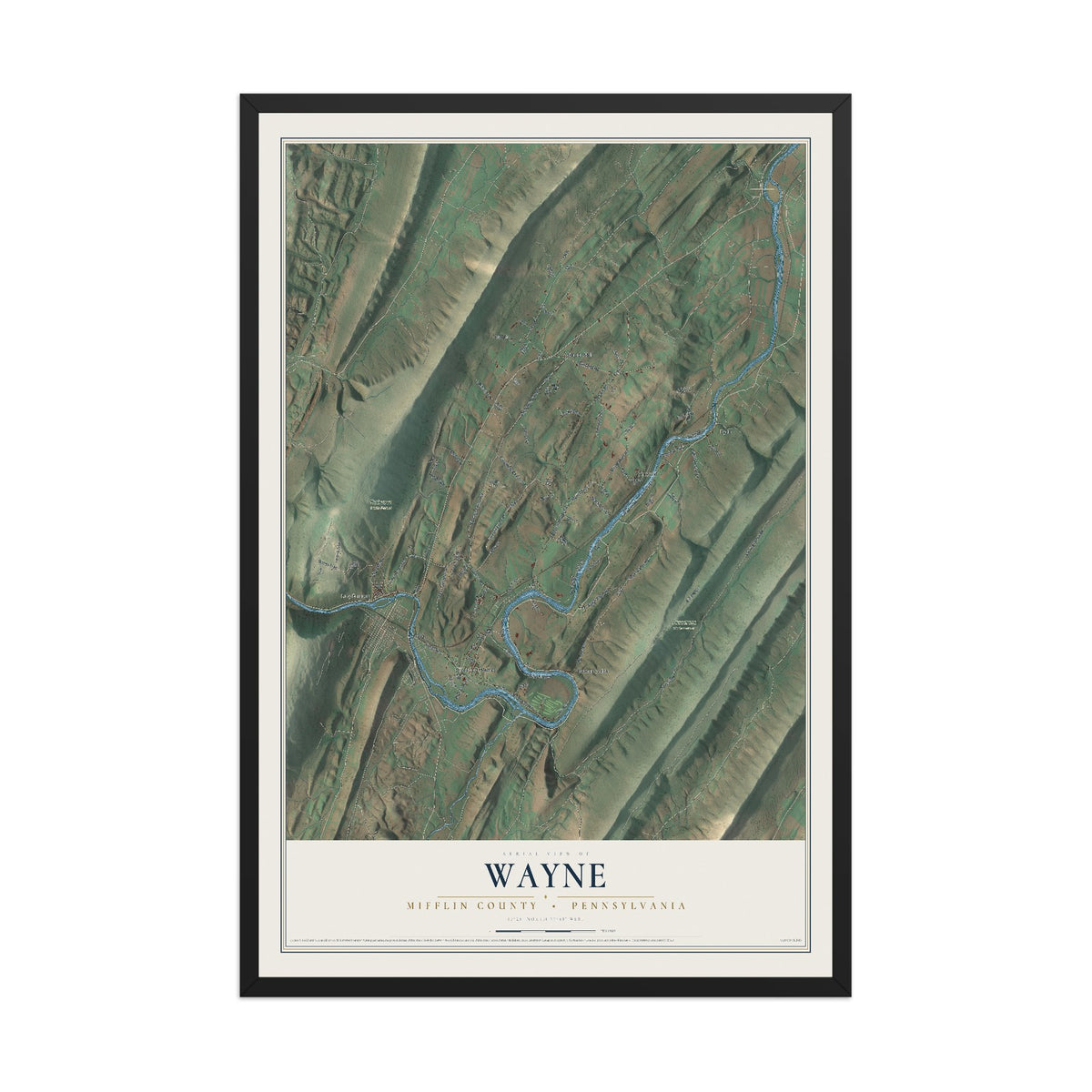 Map of Wayne, Mifflin County, Pennsylvania, 12 x 18 inch print in a black wood frame