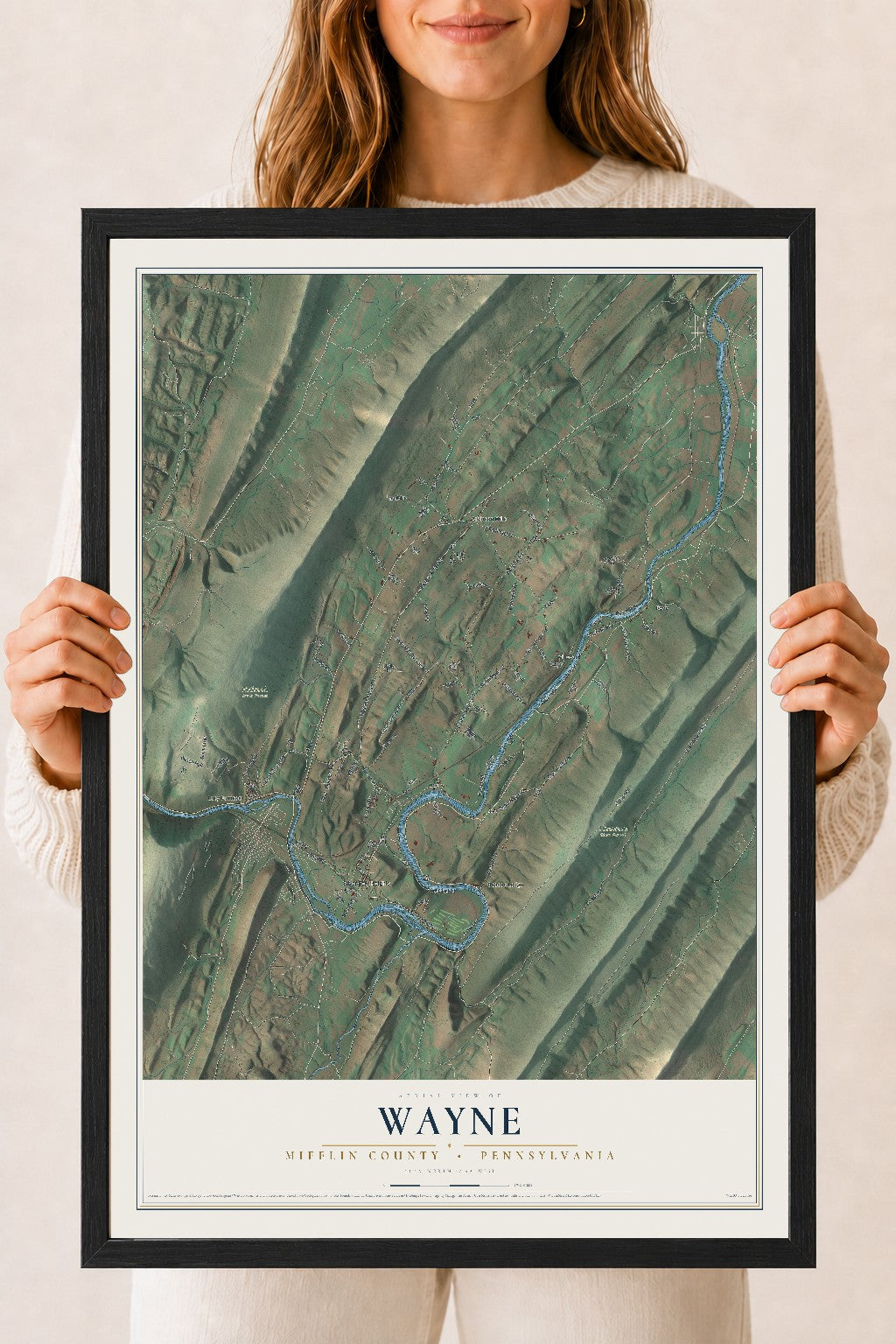 Map of Wayne, Mifflin County, Pennsylvania, 18 x 24 inch print in a black wood frame