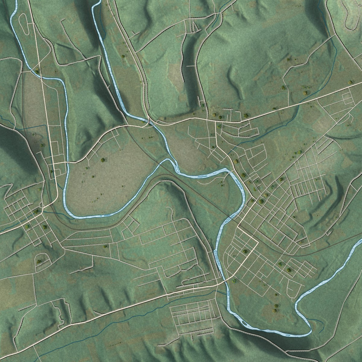 Second close-up of the map of Wayne, Schuylkill County, Pennsylvania print showing more streets and buildings