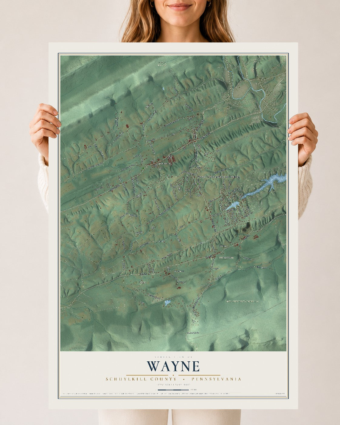 Map of Wayne, Schuylkill County, Pennsylvania, 24 x 36 inch unframed archival matte print