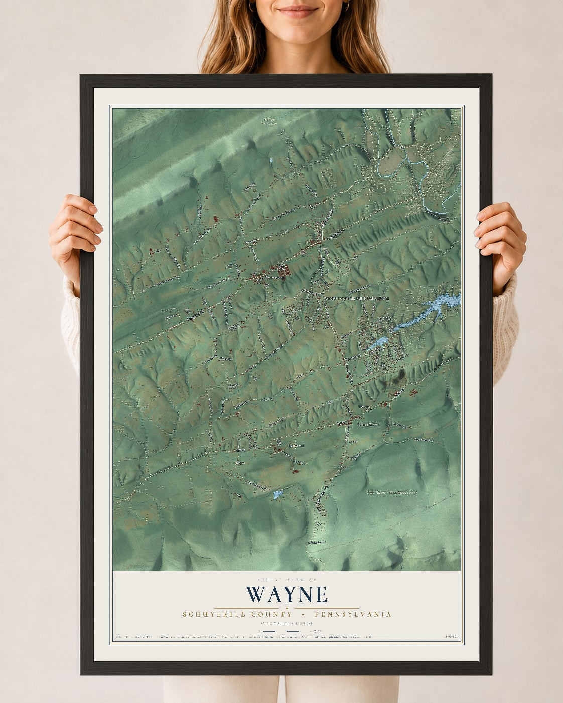 Map of Wayne, Schuylkill County, Pennsylvania, 24 x 36 inch print in a black wood frame