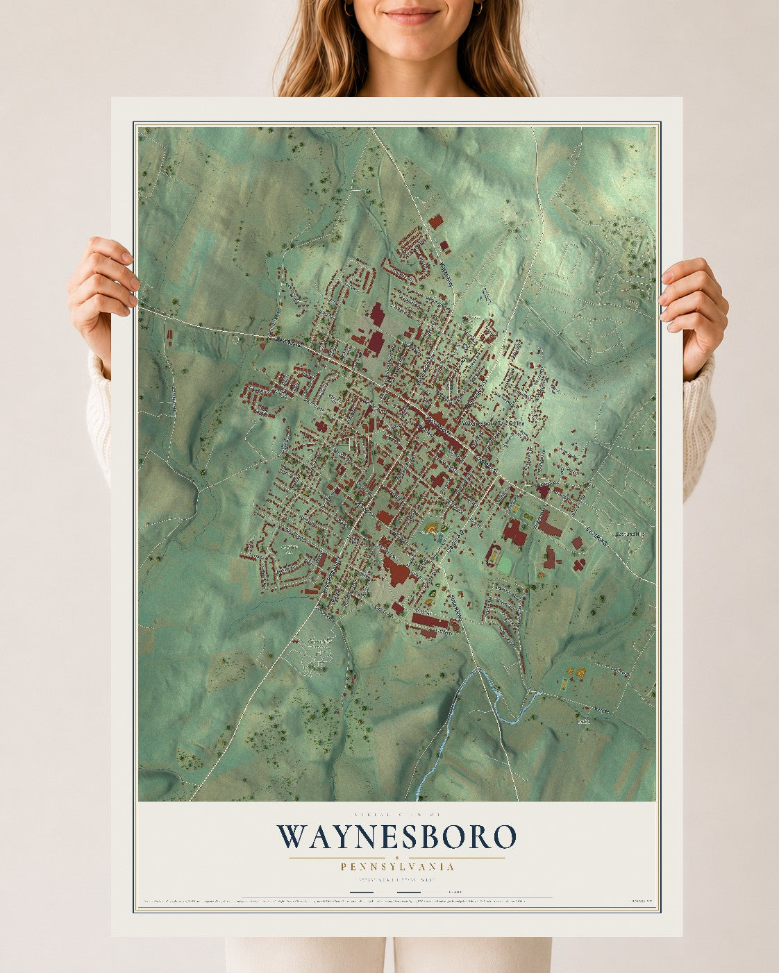 Map of Waynesboro, Pennsylvania, 24 x 36 inch unframed archival matte print