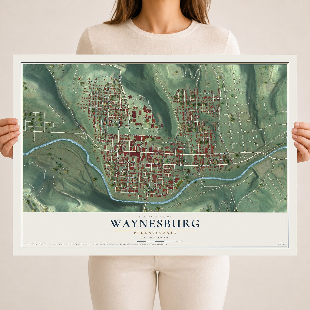 Map of Waynesburg, Pennsylvania, 18 x 24 inch unframed archival matte print