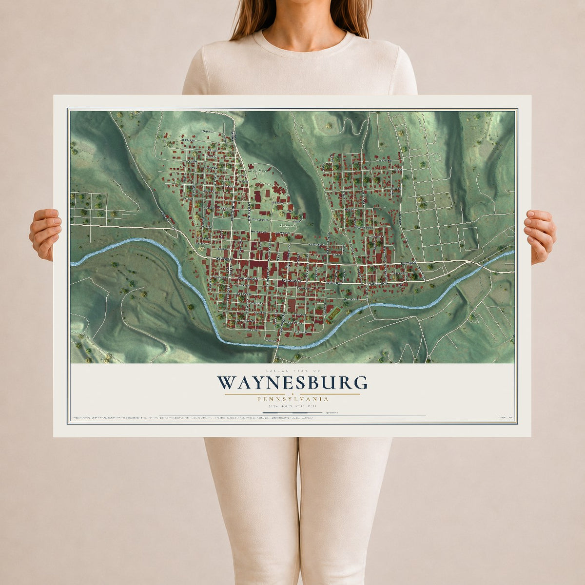 Map of Waynesburg, Pennsylvania, 24 x 36 inch unframed archival matte print