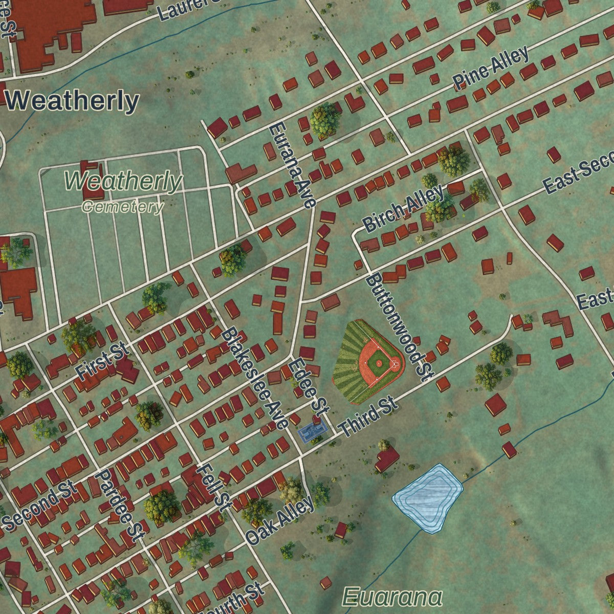 Close-up of the map of Weatherly, Pennsylvania print showing street and building detail