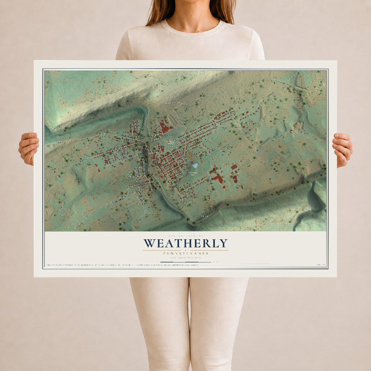 Map of Weatherly, Pennsylvania, 24 x 36 inch unframed archival matte print