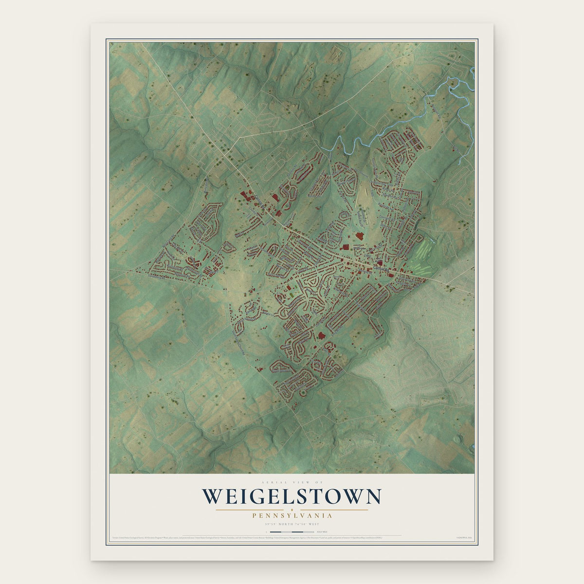 Weigelstown, Pennsylvania map print, the full design