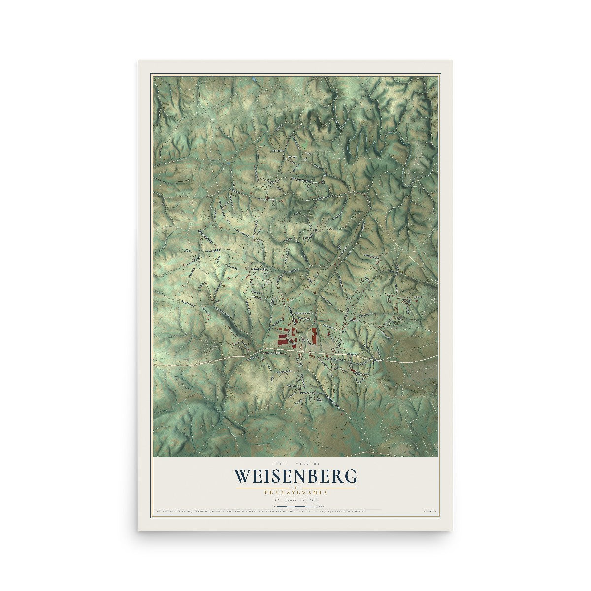 Map of Weisenberg, Pennsylvania, 12 x 18 inch unframed archival matte print