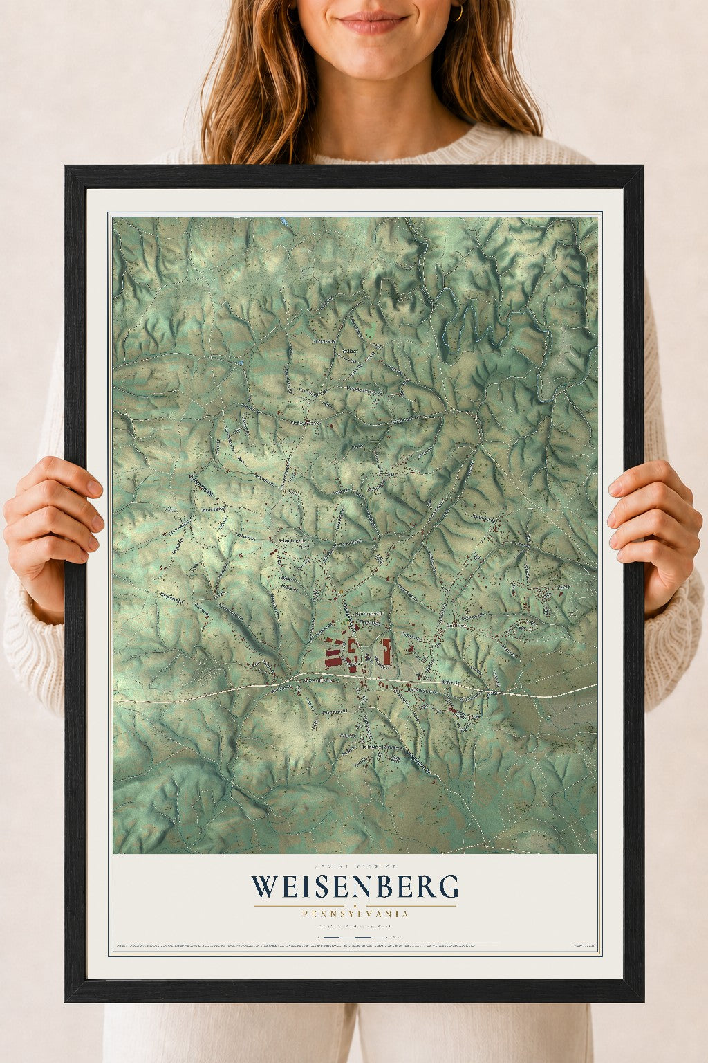 Map of Weisenberg, Pennsylvania, 18 x 24 inch print in a black wood frame