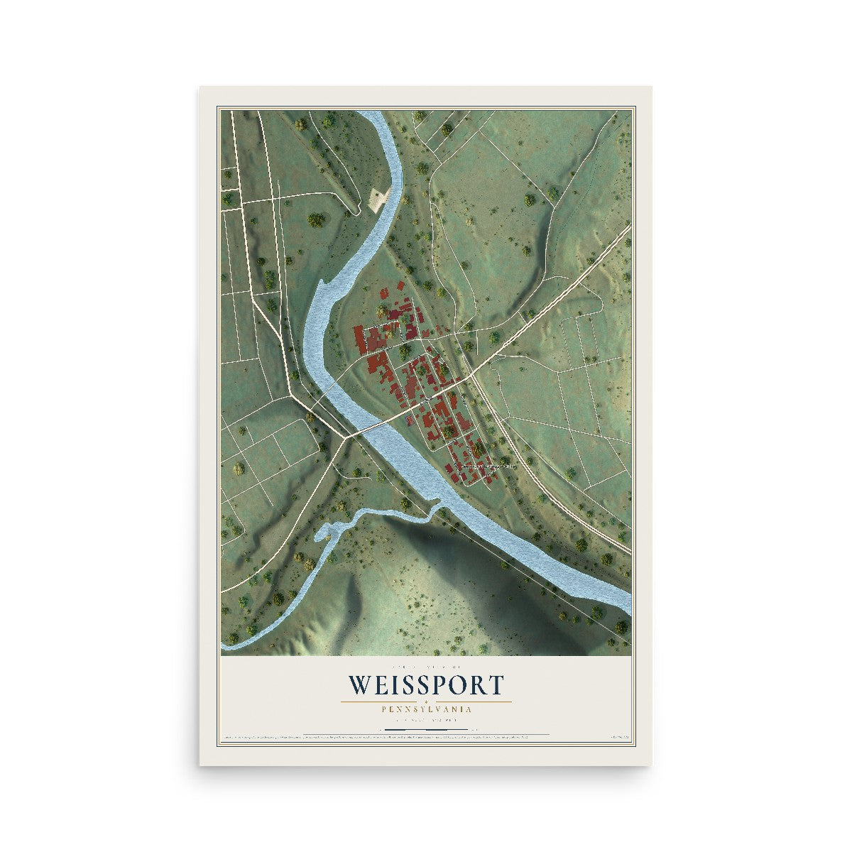 Map of Weissport, Pennsylvania, 12 x 18 inch unframed archival matte print