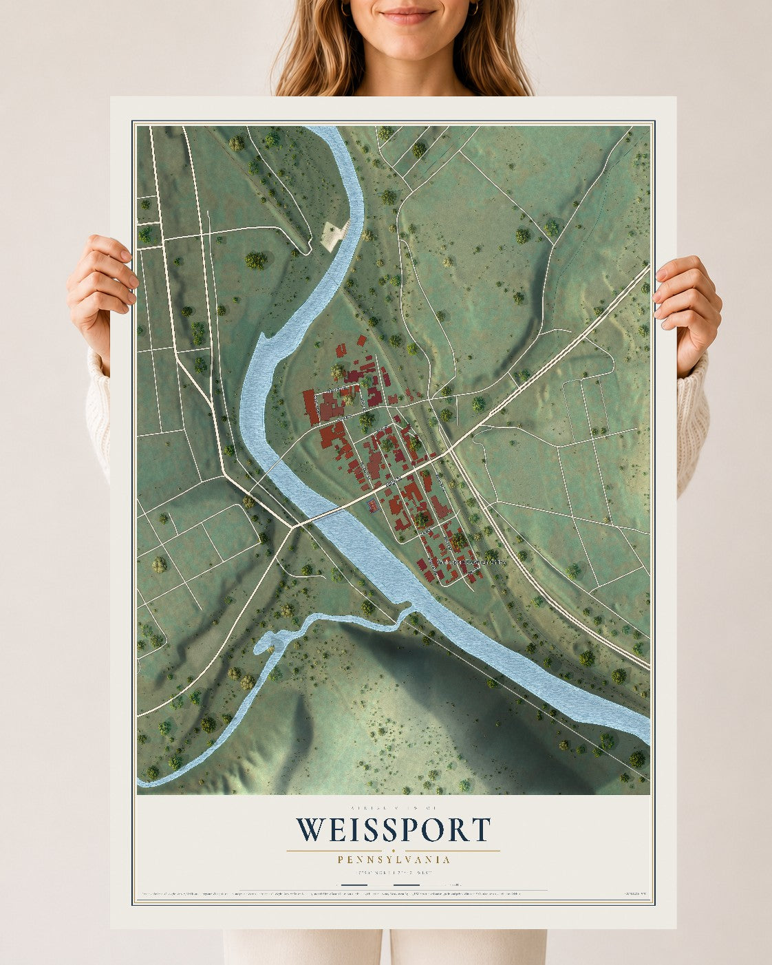 Map of Weissport, Pennsylvania, 24 x 36 inch unframed archival matte print