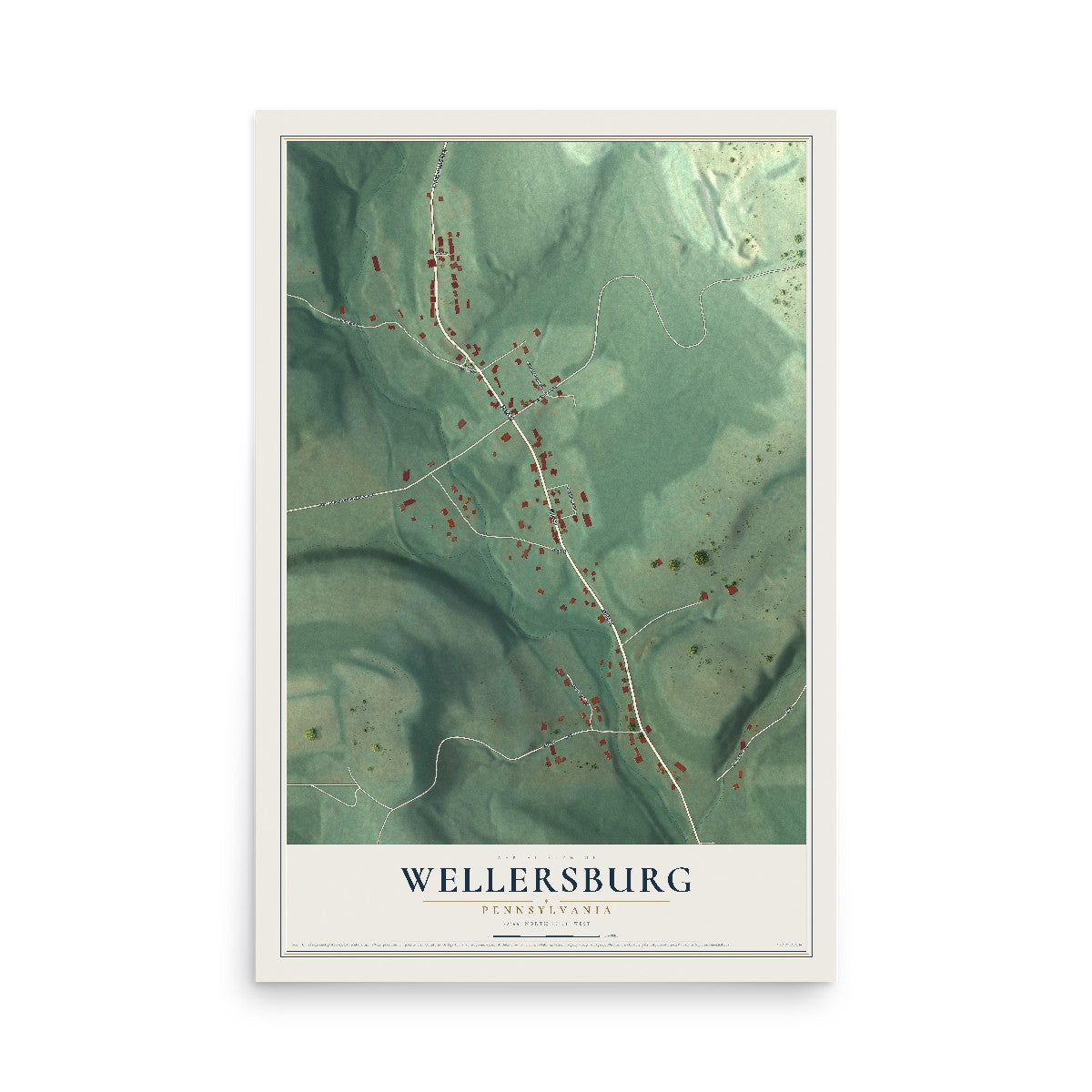 Map of Wellersburg, Pennsylvania, 12 x 18 inch unframed archival matte print