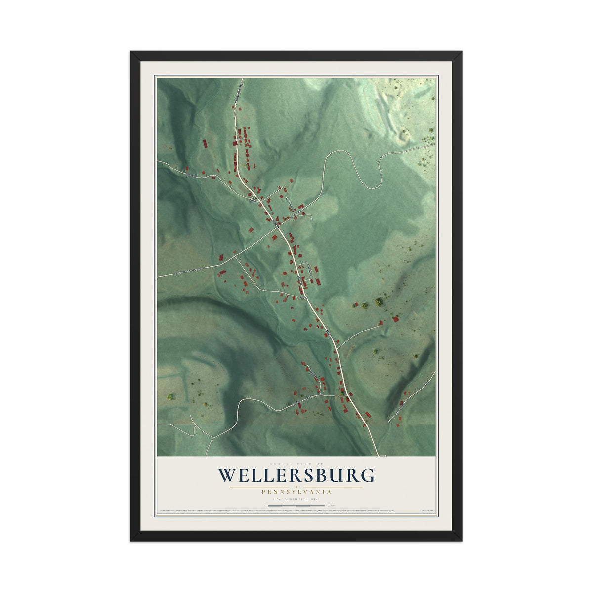 Map of Wellersburg, Pennsylvania, 12 x 18 inch print in a black wood frame