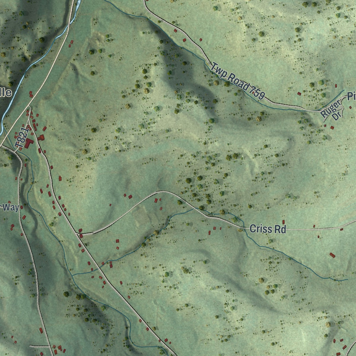 Close-up of the map of Wells, Bradford County, Pennsylvania print showing street and building detail