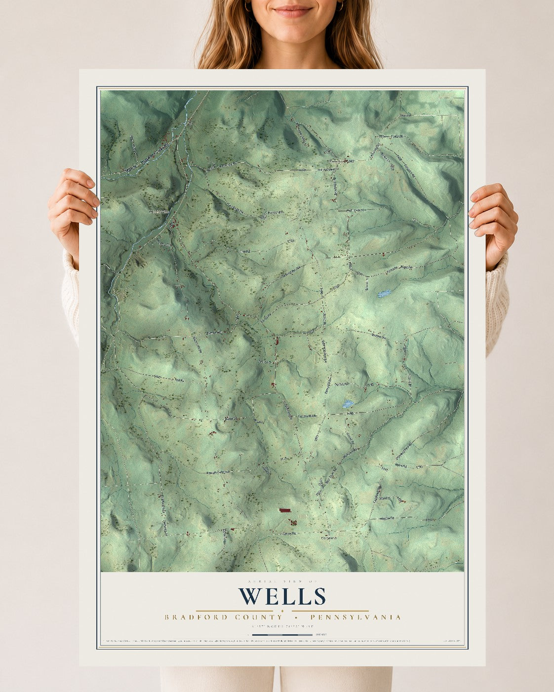 Map of Wells, Bradford County, Pennsylvania, 24 x 36 inch unframed archival matte print