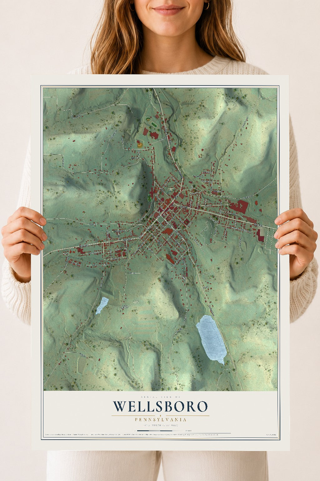 Map of Wellsboro, Pennsylvania, 18 x 24 inch unframed archival matte print