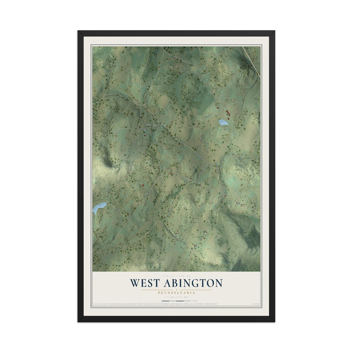 Map of West Abington, Pennsylvania, 12 x 18 inch print in a black wood frame