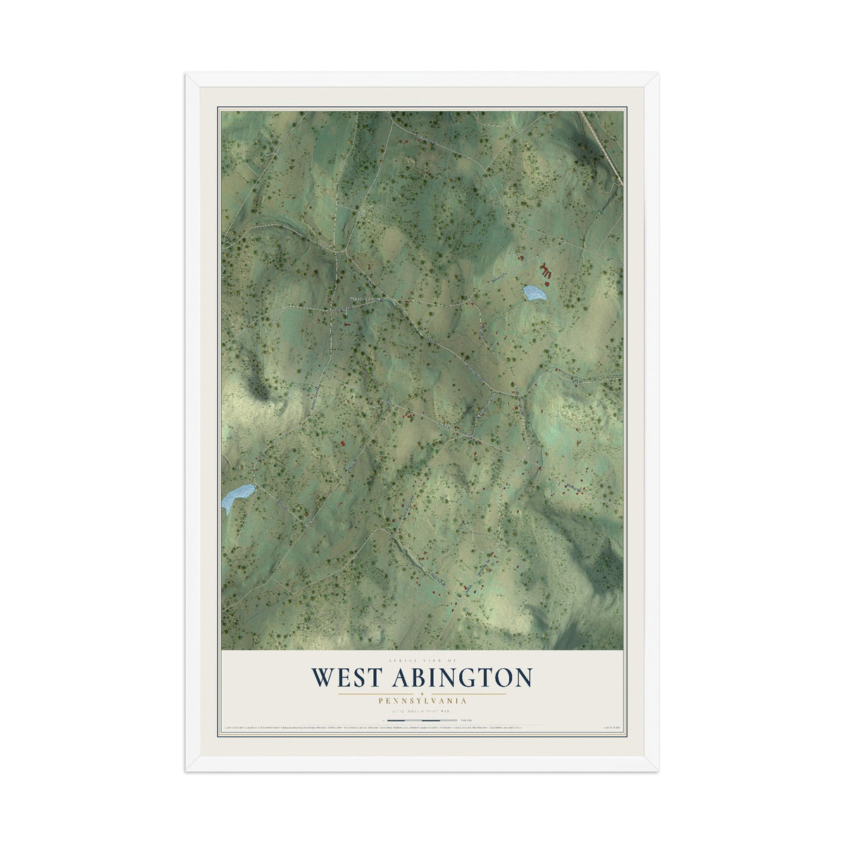 Map of West Abington, Pennsylvania, 12 x 18 inch print in a white wood frame