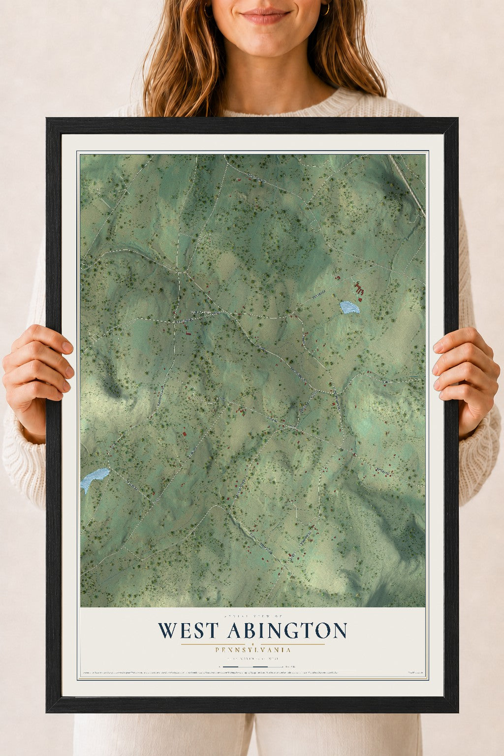 Map of West Abington, Pennsylvania, 18 x 24 inch print in a black wood frame
