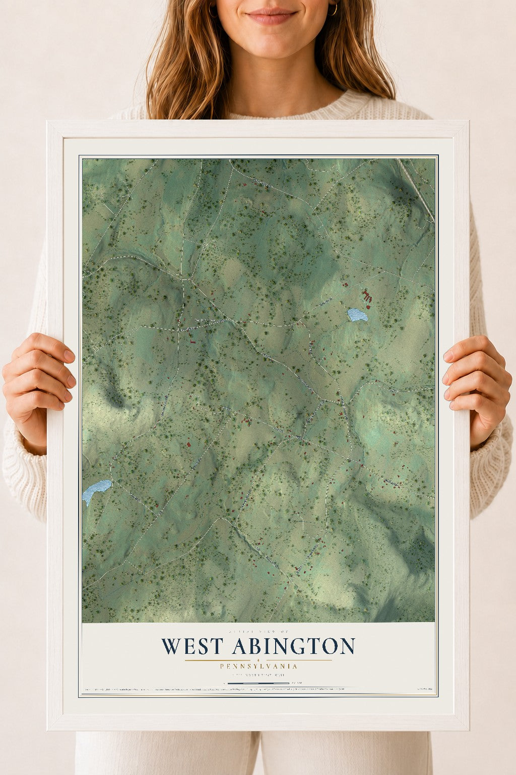 Map of West Abington, Pennsylvania, 18 x 24 inch print in a white wood frame