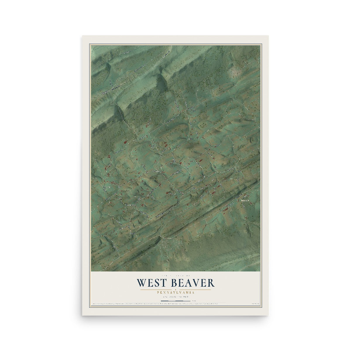 Map of West Beaver, Pennsylvania, 12 x 18 inch unframed archival matte print
