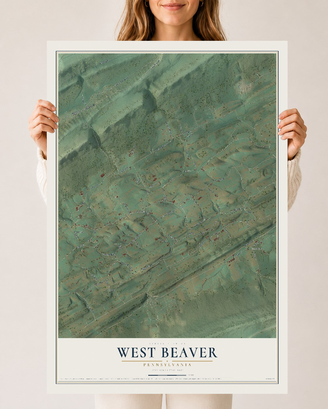 Map of West Beaver, Pennsylvania, 24 x 36 inch unframed archival matte print