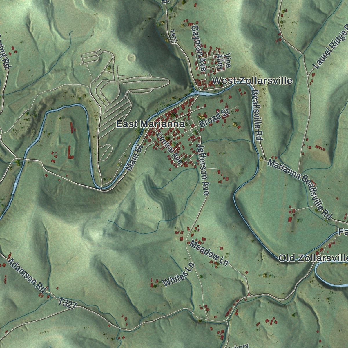 Close-up of the map of West Bethlehem, Pennsylvania print showing street and building detail