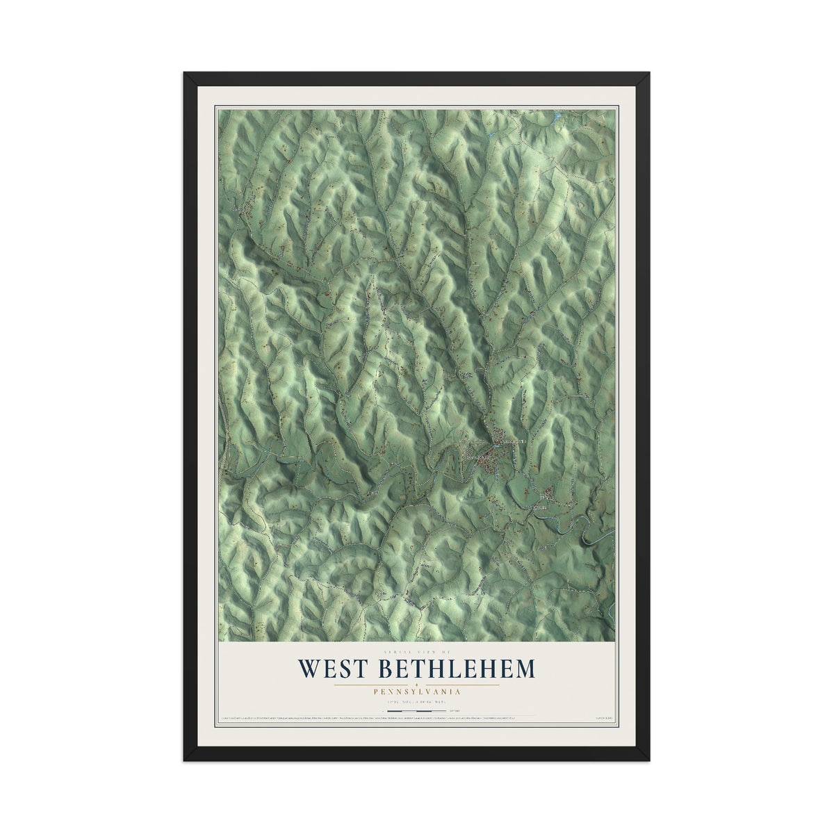 Map of West Bethlehem, Pennsylvania, 12 x 18 inch print in a black wood frame