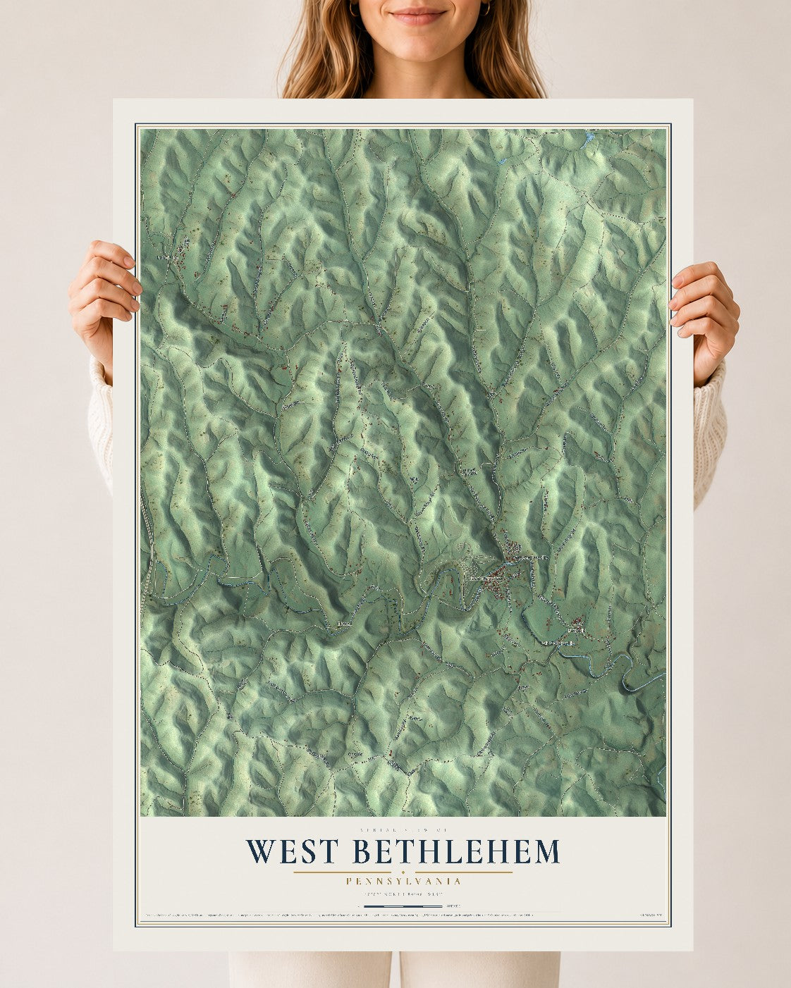 Map of West Bethlehem, Pennsylvania, 24 x 36 inch unframed archival matte print