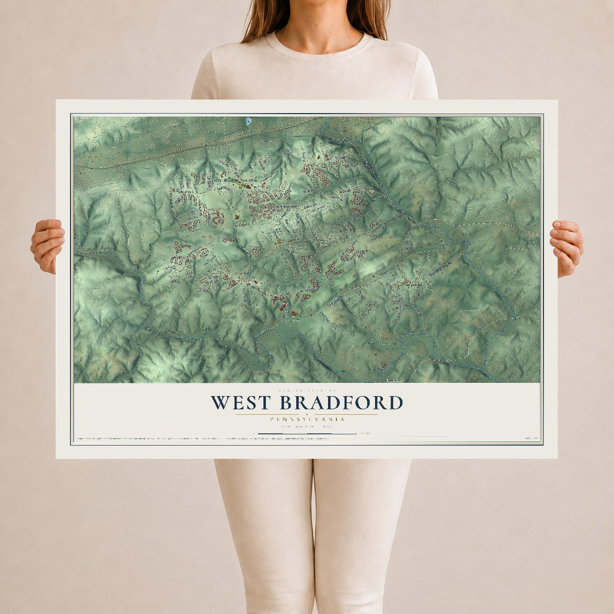 Map of West Bradford, Pennsylvania, 24 x 36 inch unframed archival matte print