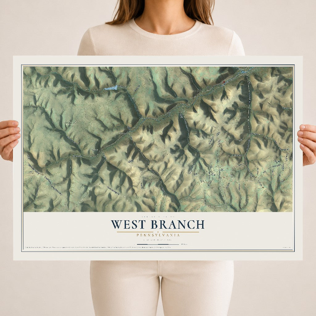 Map of West Branch, Pennsylvania, 18 x 24 inch unframed archival matte print