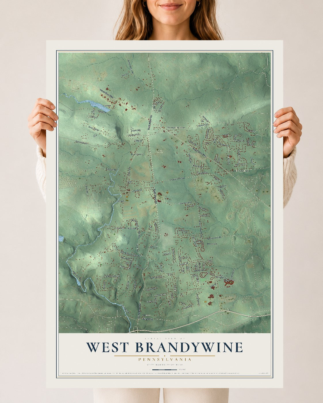 Map of West Brandywine, Pennsylvania, 24 x 36 inch unframed archival matte print