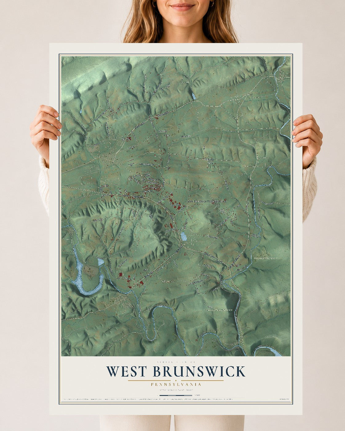 Map of West Brunswick, Pennsylvania, 24 x 36 inch unframed archival matte print