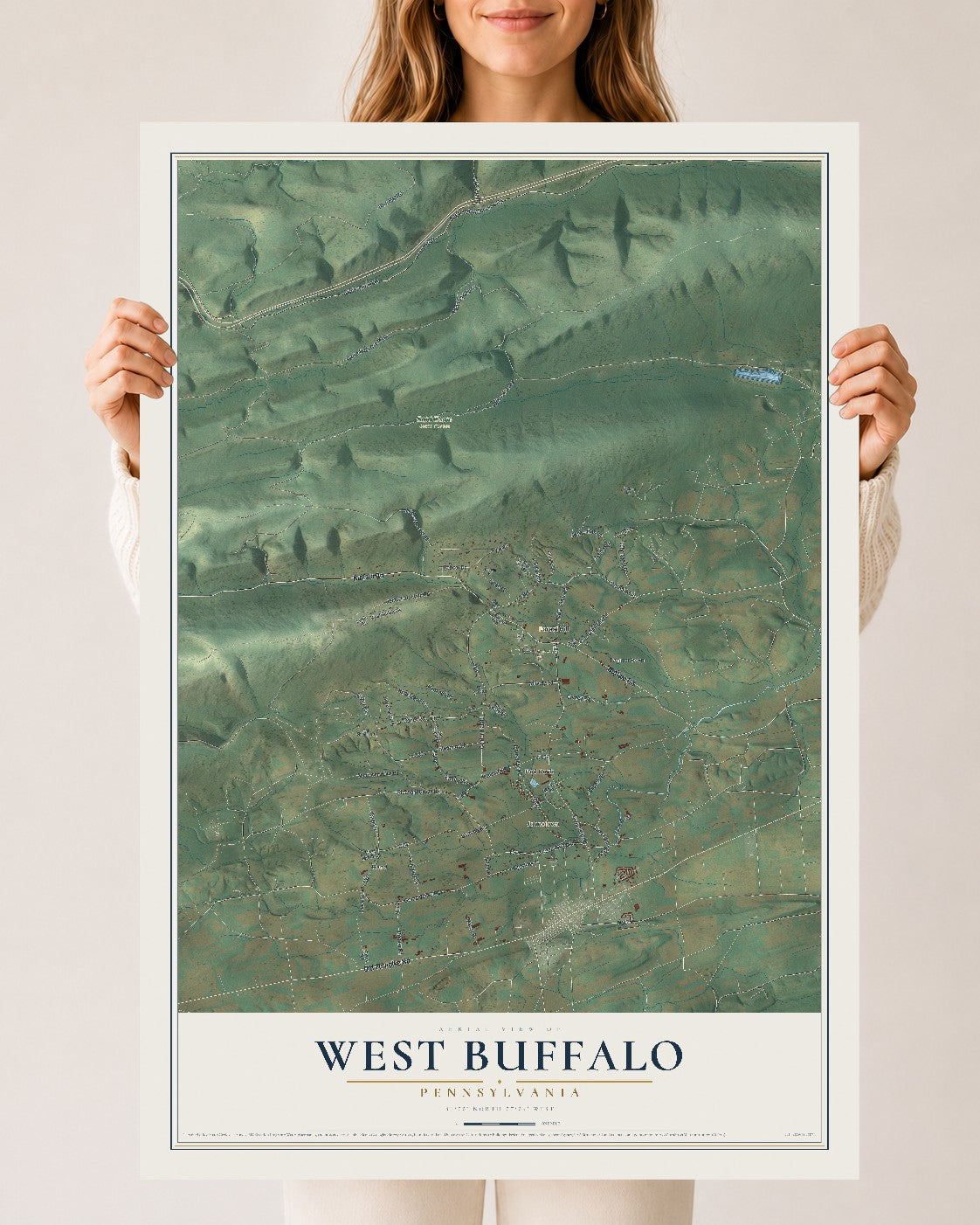 Map of West Buffalo, Pennsylvania, 24 x 36 inch unframed archival matte print