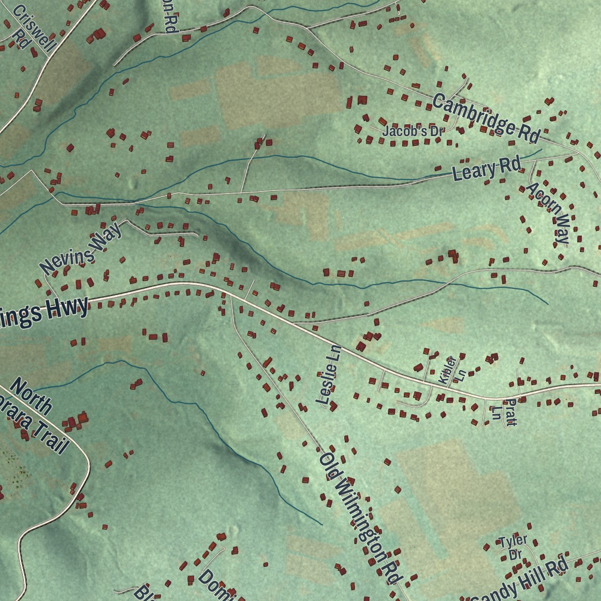 Close-up of the map of West Caln, Pennsylvania print showing street and building detail