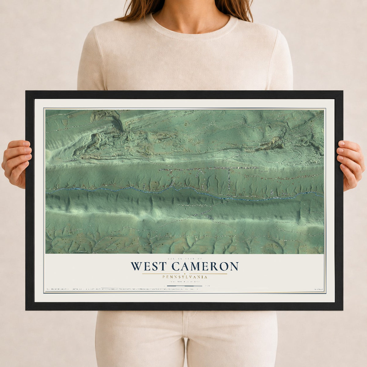 Map of West Cameron, Pennsylvania, 12 x 18 inch print in a black wood frame