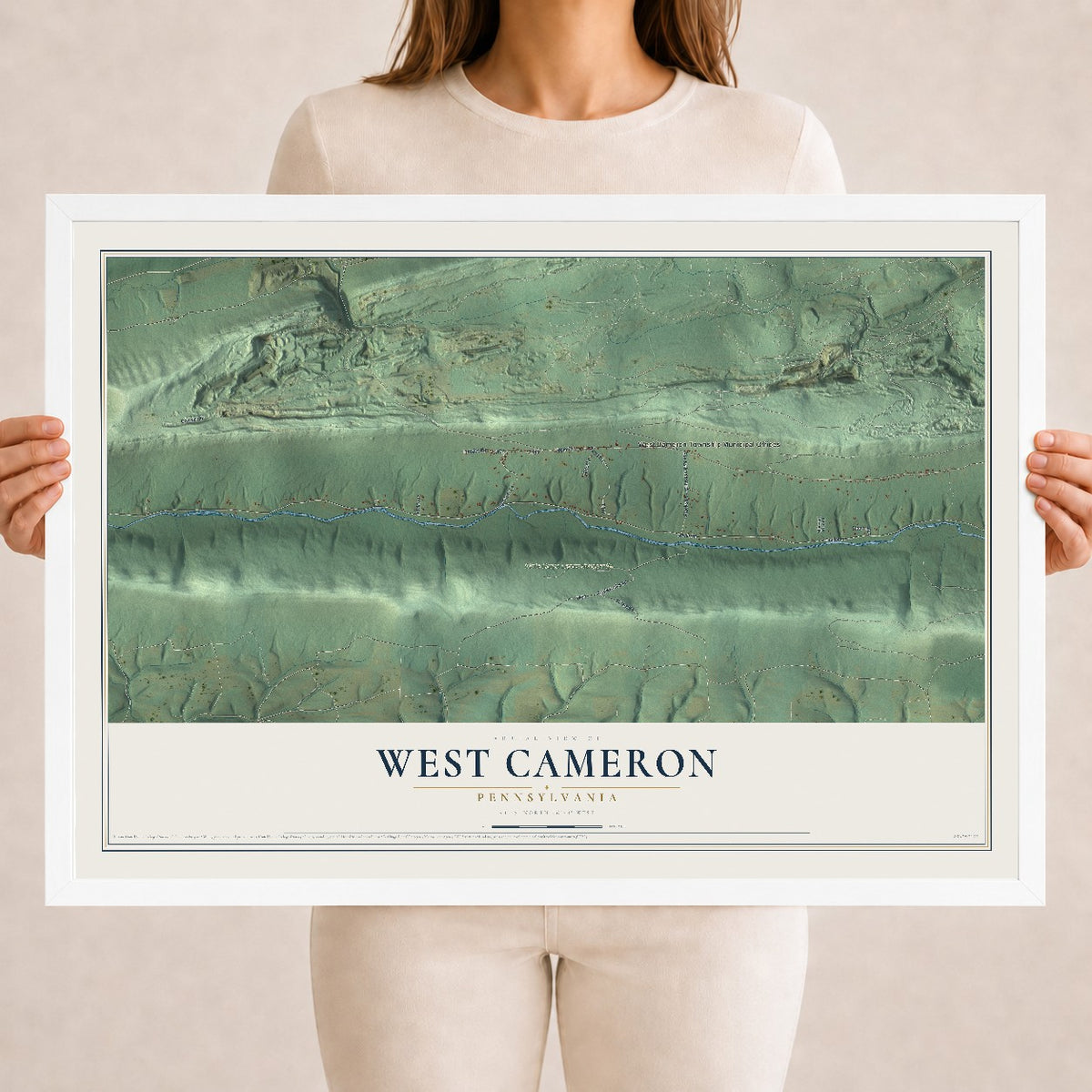 Map of West Cameron, Pennsylvania, 18 x 24 inch print in a white wood frame