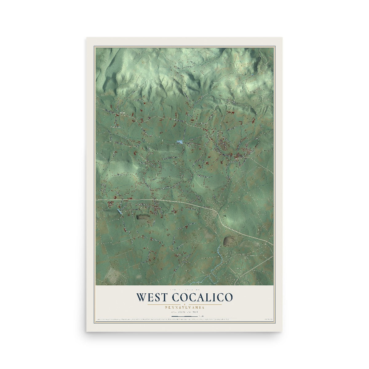 Map of West Cocalico, Pennsylvania, 12 x 18 inch unframed archival matte print