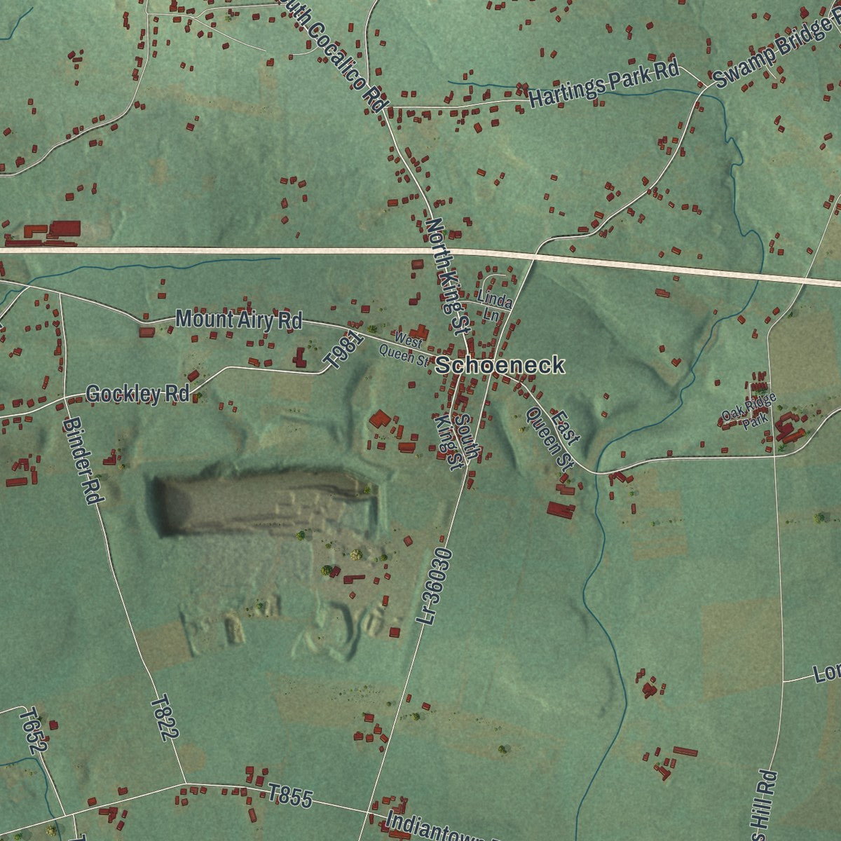 Second close-up of the map of West Cocalico, Pennsylvania print showing more streets and buildings