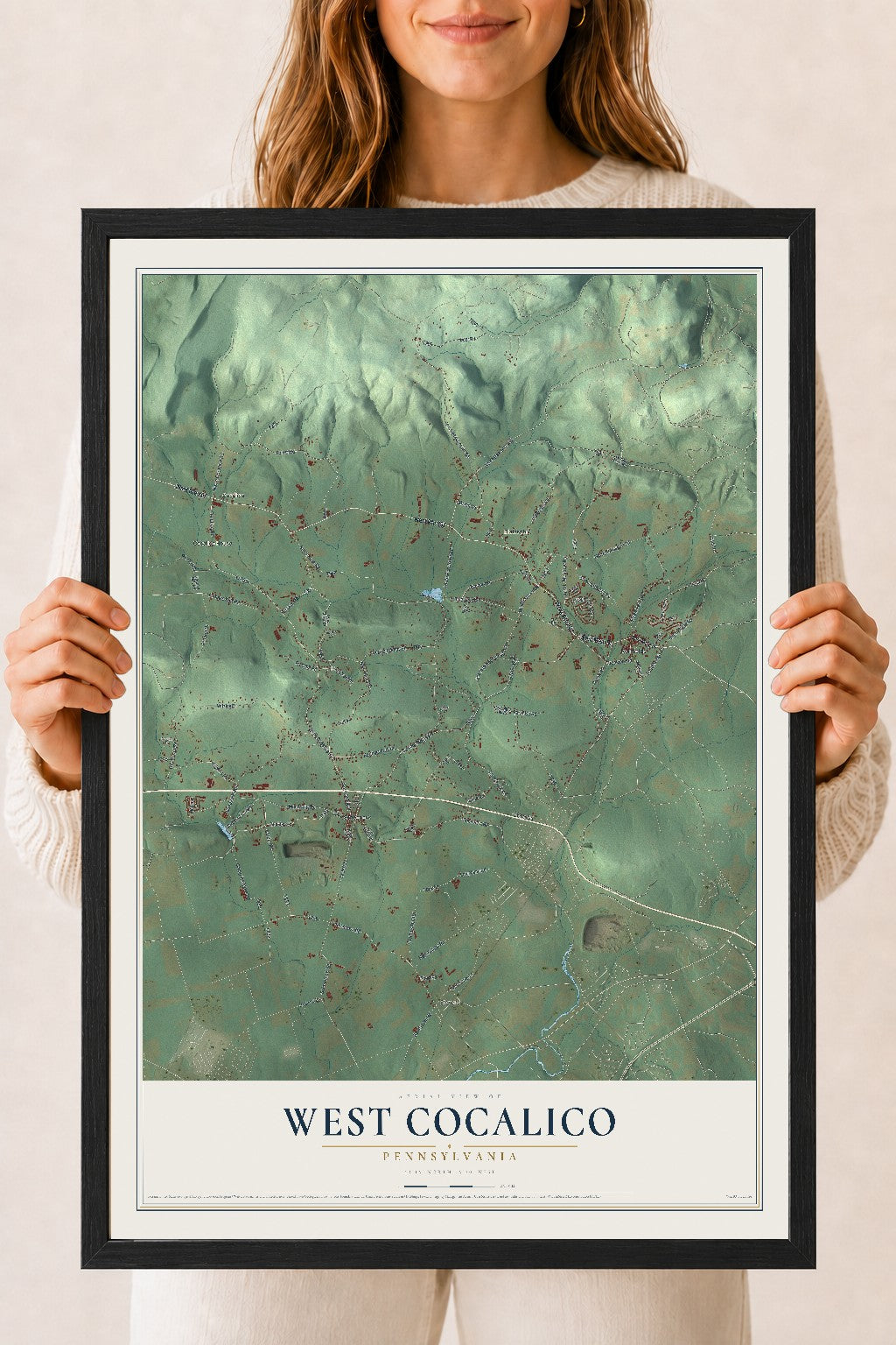 Map of West Cocalico, Pennsylvania, 18 x 24 inch print in a black wood frame