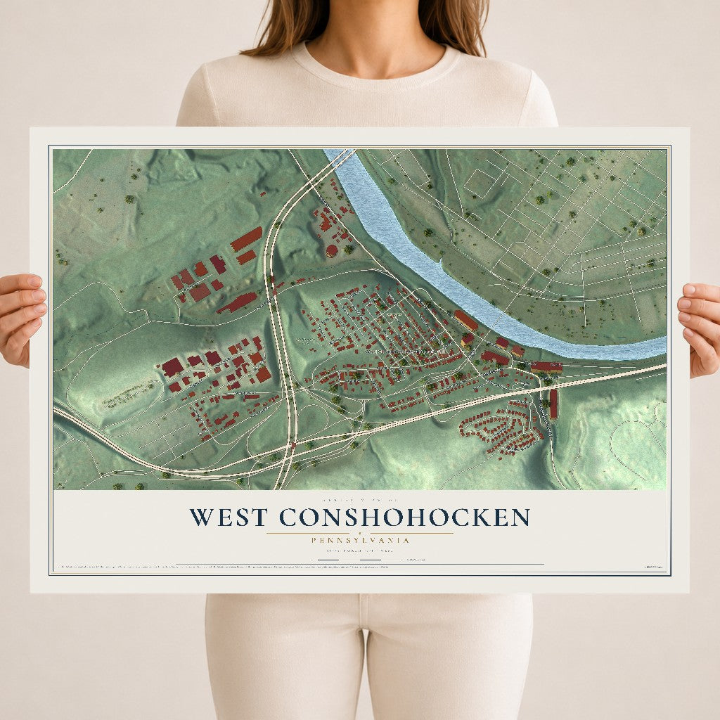 Map of West Conshohocken, Pennsylvania, 18 x 24 inch unframed archival matte print