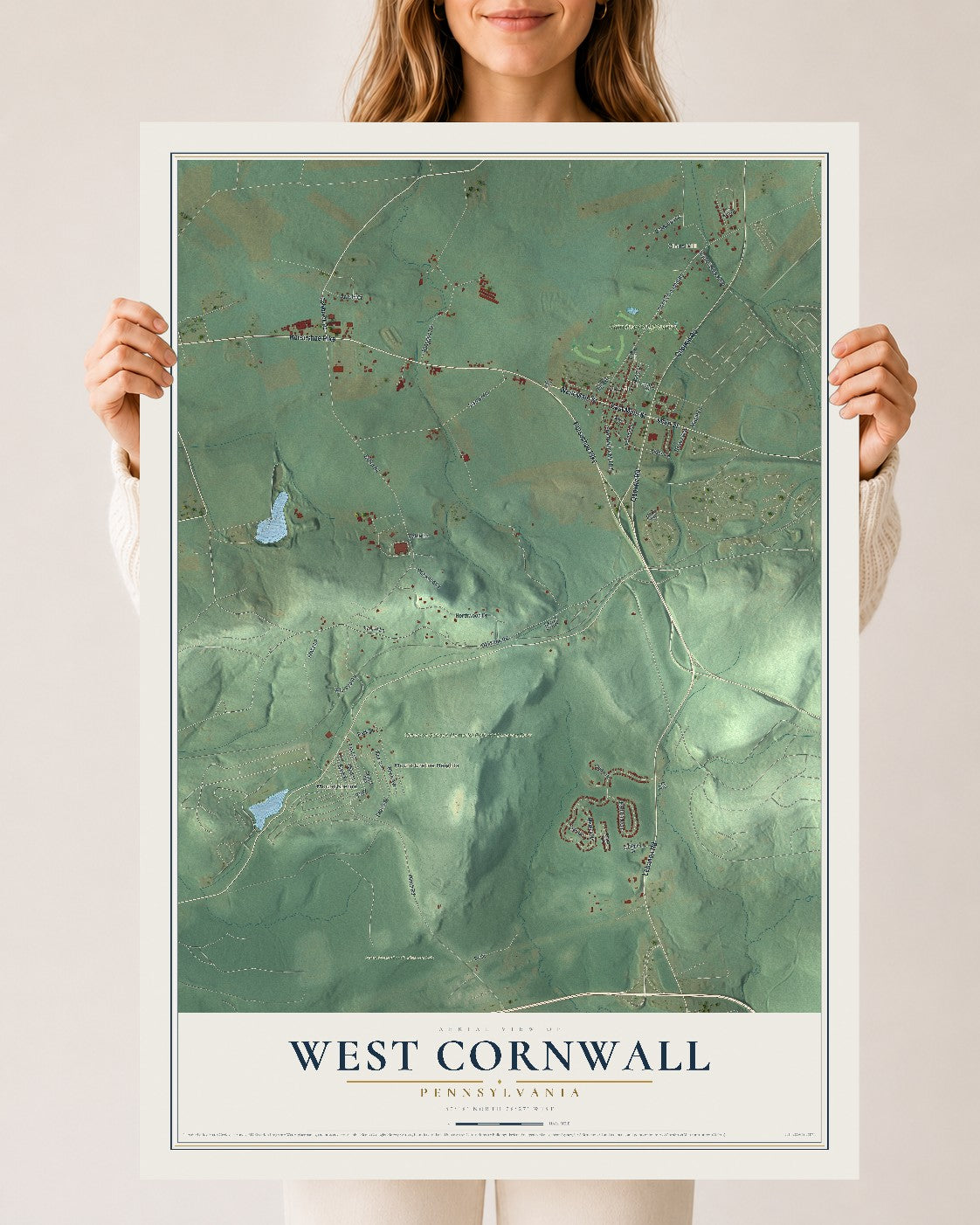 Map of West Cornwall, Pennsylvania, 24 x 36 inch unframed archival matte print