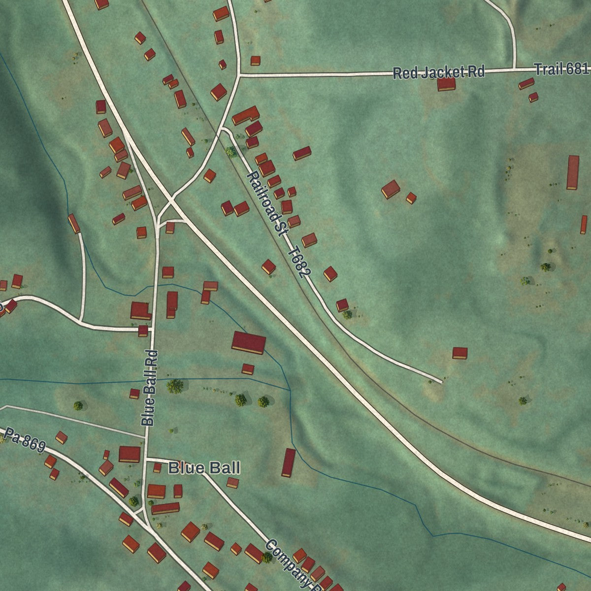 Close-up of the map of West Decatur, Pennsylvania print showing street and building detail