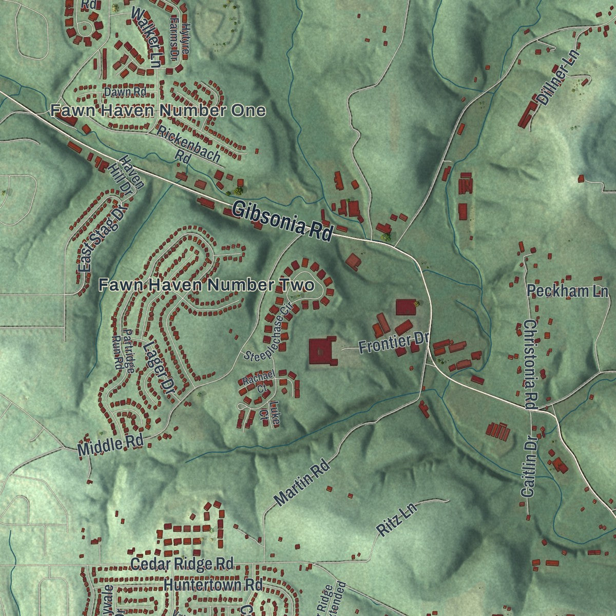 Second close-up of the map of West Deer, Pennsylvania print showing more streets and buildings