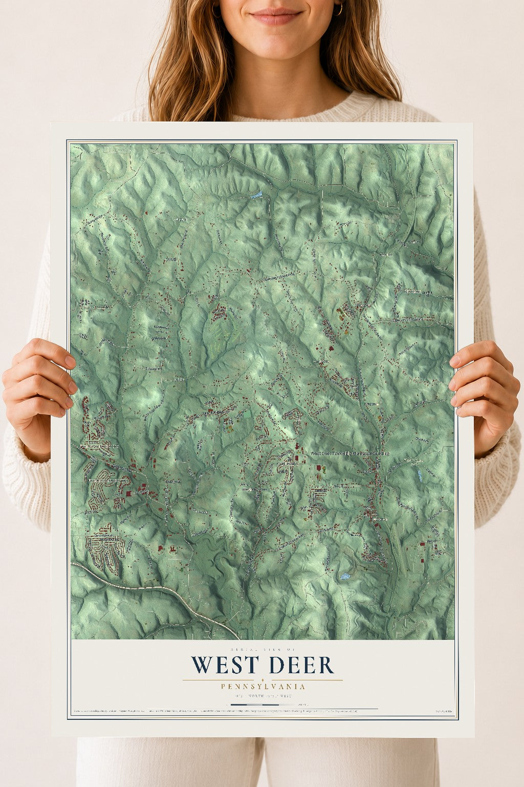 Map of West Deer, Pennsylvania, 18 x 24 inch unframed archival matte print