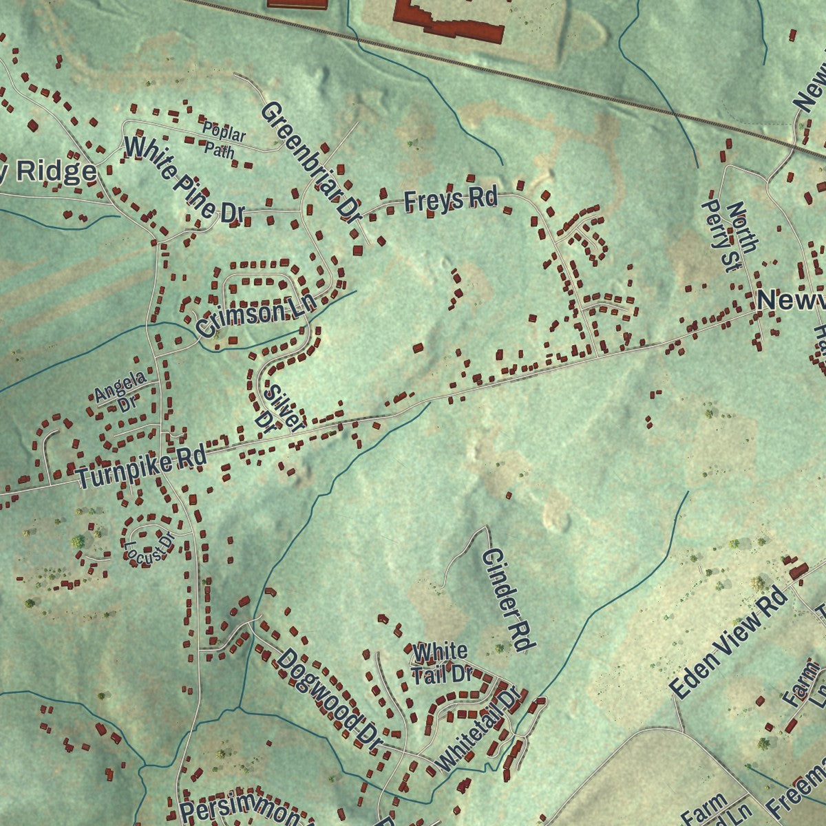 Close-up of the map of West Donegal, Pennsylvania print showing street and building detail
