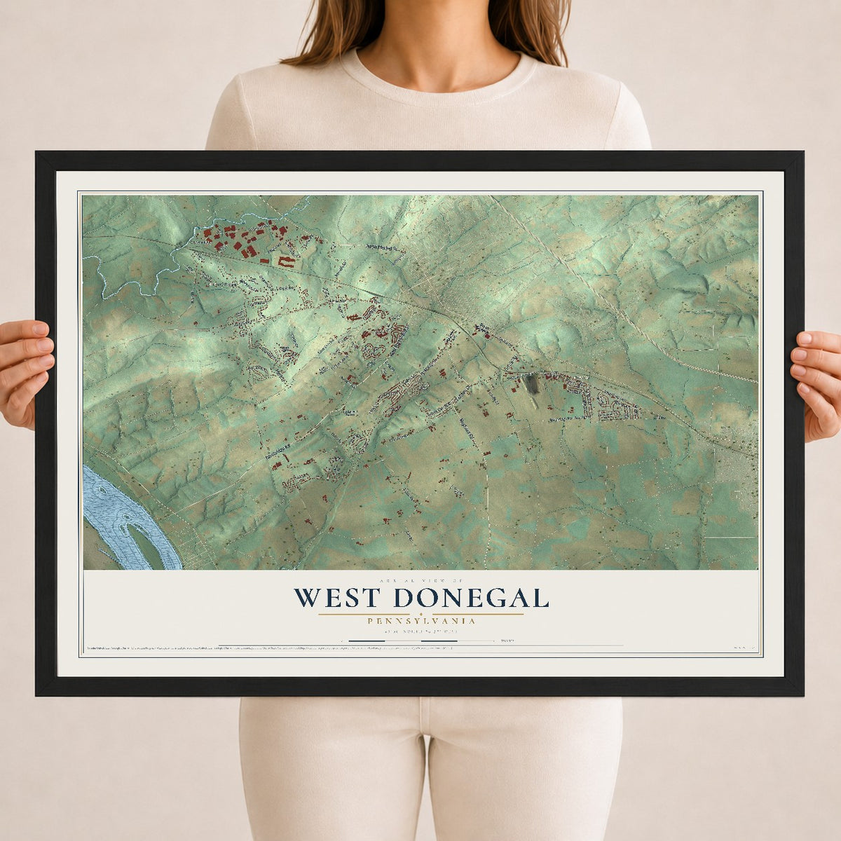 Map of West Donegal, Pennsylvania, 18 x 24 inch print in a black wood frame