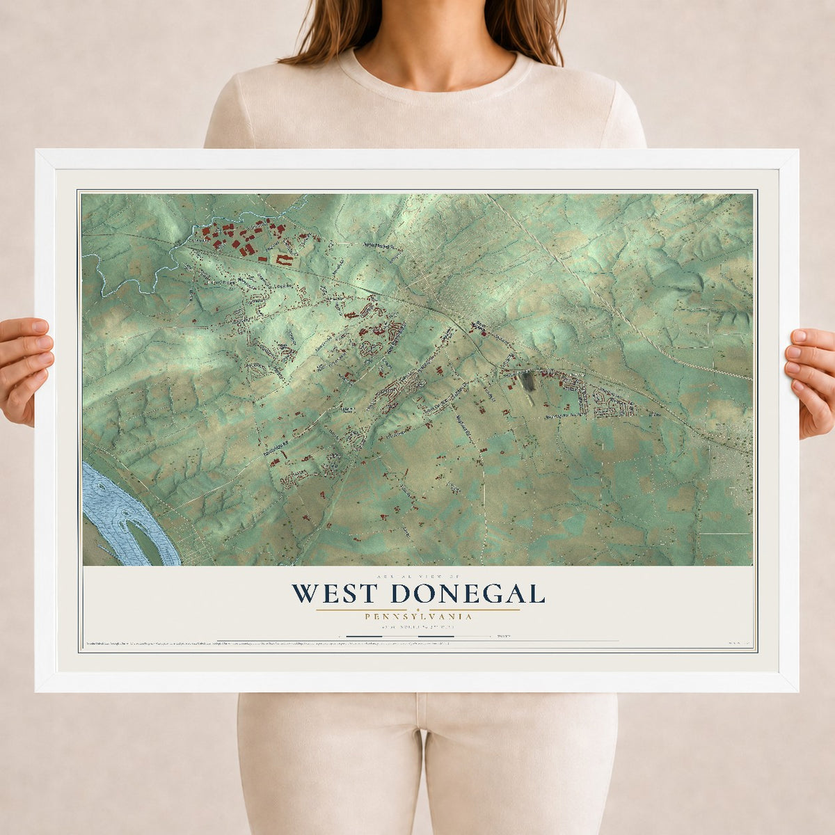 Map of West Donegal, Pennsylvania, 18 x 24 inch print in a white wood frame