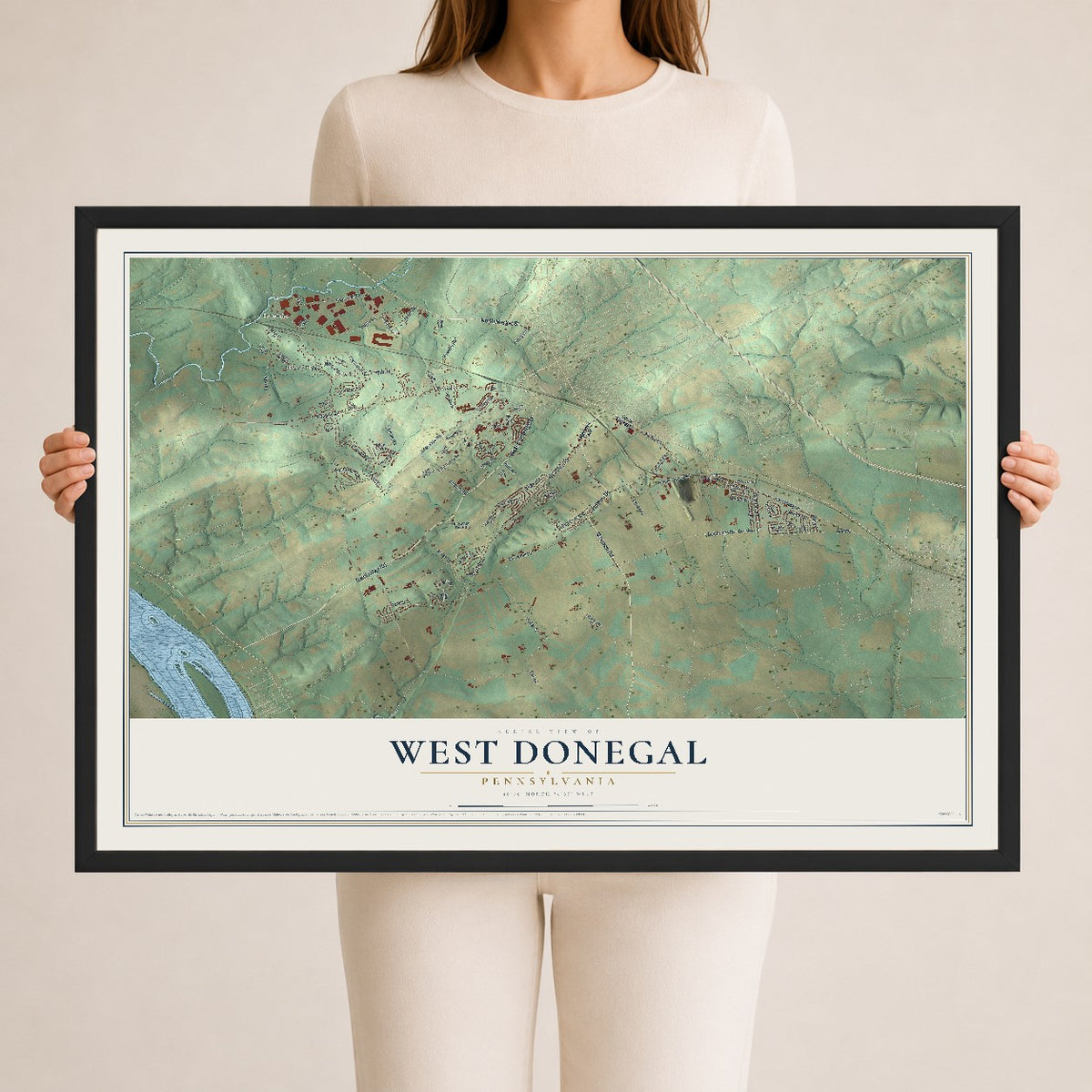 Map of West Donegal, Pennsylvania, 24 x 36 inch print in a black wood frame